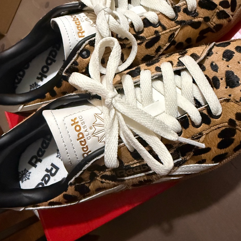 Reebok Women's Leopard-Print Sneakers in Tan, Black & White